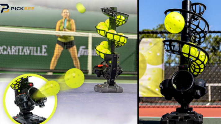 người chơi luyện tập với máy bắn bóng pickleball
